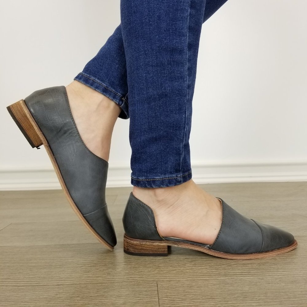 Charcoal Opened Side Pointy Slip On Flat Loafer - Picture 3 of 7